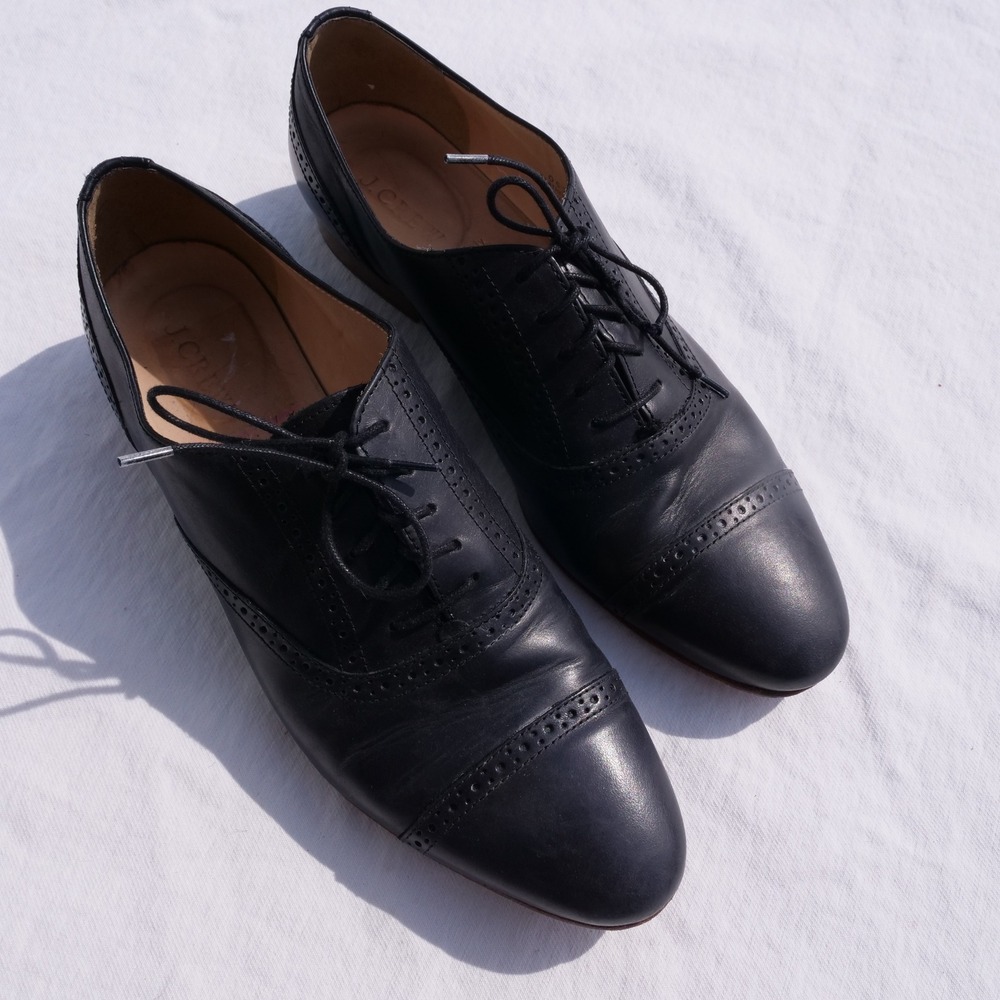 Vintage 90s J. Crew made in Italy black leather cap toe oxford - Picture 8 of 8
